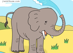 大象用鼻子吸水洗澡的簡筆畫